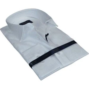 Men 100% Cotton Shirt Manschett Quesste Turkey Slim Fit 6042-07 White Fancy - Picture 1 of 9