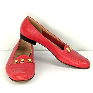 Salvatore Ferragamo Italy | Vintage Red Loafers w/ Gold Accents | Womens 8.5 B - Picture 1 of 13