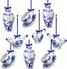 Funtery 9 Pieces Chinoiserie Ornaments Porcelain Blue Cup and Saucer Ornament Bl