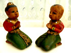 PAIR VINTAGE HAND CARVED ASIAN WOODEN BUDDAH FIGURES   ** GREETING/PRAYING **