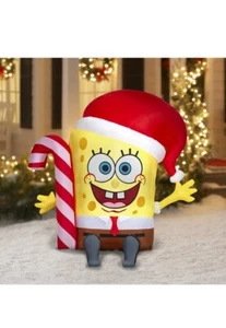 SpongeBob With Candy Cane Christmas Yard Inflatable Nickelodeon 4.5 Ft,LED light - Picture 1 of 5