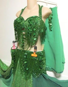 Vintage Professional Belly Dance Costume Egyptian Set - Hip Belt & Bra 34CD/36C - Picture 1 of 24
