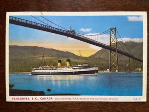 Vintage Lion's Gate Bridge Vancouver British Columbia POSTCARD 1950's Canada - Foto 1 di 2