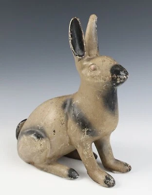 Vintage Cast Iron 11" Rabbit Door Stop Painted Metal Bunny Doorstop Statue Bank - Image 1 of 4