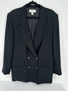 Vintage Liz Claiborne Collection schwarzer zweireihiger Blazer Schulterpolster Größe 14 - Bild 1 von 10