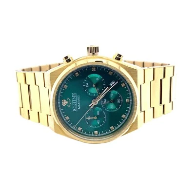 IceTime Maximus 41 mm relógio masculino ouro amarelo aço mostrador verde diamantes gelados de 0,10 ct - Imagem 1 de 4