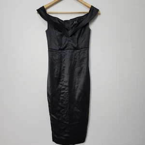 Bardot Dress Womens 6 Black Satin Pencil Sheath - Picture 1 of 11
