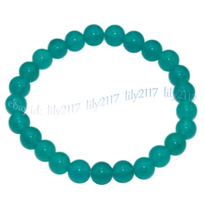 8mm Natural Blue Aquamarine Gemstone Round Beads Elastic Bracelet 7.5 inches - Picture 1 of 3