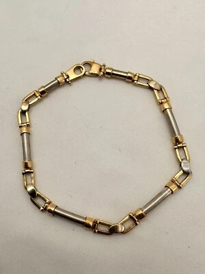 14k White and Yellow Gold Link 8 1/2" Bracelet Lobster Claw Clasp 13.7 grams #47 - Image 1 of 4