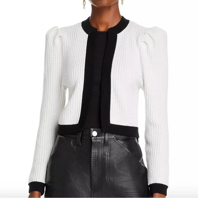 ALICE + OLIVIA Wool Blend Puff Sleeve Cropped Open Cardigan Jacket L - Image 1 of 4