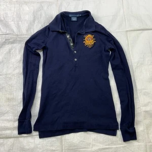 RALPH LAUREN Womens Polo Shirt Crest RLPC Long Sleeve Navy Size XS - Picture 1 of 7