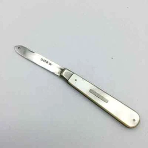 Antique Sterling Silver & Mother Of Pearl Pocket Knife 1911 MADE IN ENGLAND - Picture 1 of 5