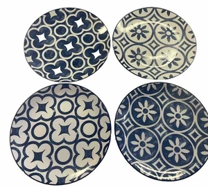 4 Mainstays Modern Deco Blue and White Pattern Dinner Plates Mix Match 11” - Picture 1 of 12