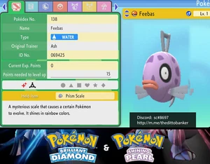 Escala de Prisma Feebas de Diamante Brillante y Perla Brillante Pokémon Ultra Brillante 6IV - Imagen 1 de 3