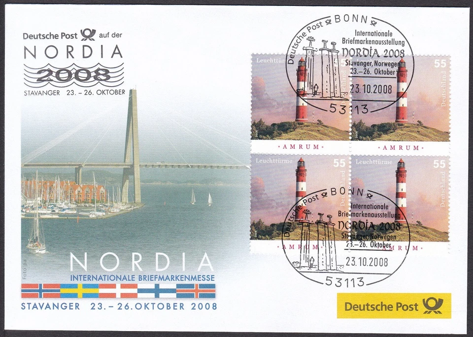 PEX0071 Intl. Stamp Exhibit. Germany Cover, NORDIA 2008, Stavanger, Lighthouse - Image 1 of 1
