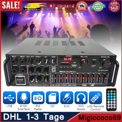 HiFi Verstärker mit Bluetooth 2000W PartyMusik Equipment AUX Anlage Stereo Audio - Bild 1 von 4