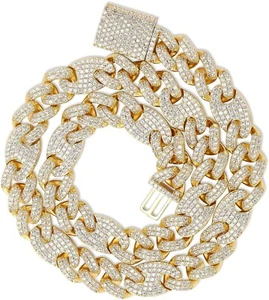 18K Gold Plated Out Iced Lab Diamond 14mm Mariner Cuban Link Chain Bracelet - Picture 1 of 15