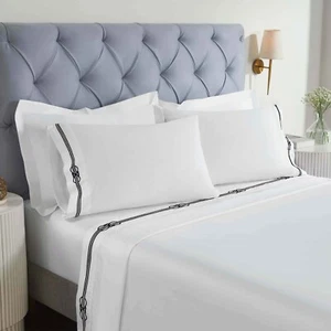 Moonlawn Cotton Gold Embroidered Soft Breathable Deep Pocket Bed Sheet Set - Picture 1 of 50