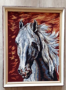 Vintage Beautiful Horse Framed Tapestry Wall Hanging Gobelin 1980's - Picture 1 of 6