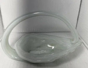Vintage Hand Blown Art Glass Candy Dish With Handle Grey,White,Clear - Picture 1 of 7