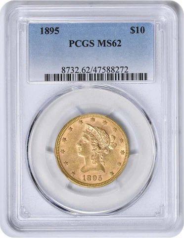 1895 $10 Gold Liberty Head MS62 PCGS Cover