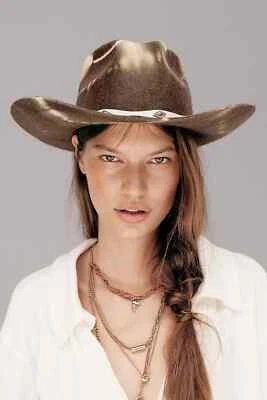 FREE PEOPLE x ASN Rodeo In LA Cowboy Hat BROWN WOOL W/ WESTERN BUCKLE DETAIL, M - Image 1 of 4