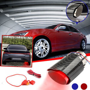 63mm Inlet Straight Carbon Fiber Car Muffler Exhaust Tip Tails Pipe LED Light