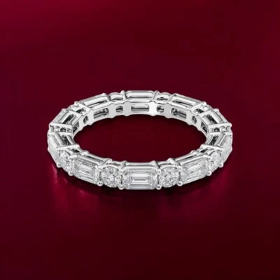 3 Carat Emerald Cut Diamond Eternity Band Lab Grown 14K White Gold Black Friday - Image 1 of 4