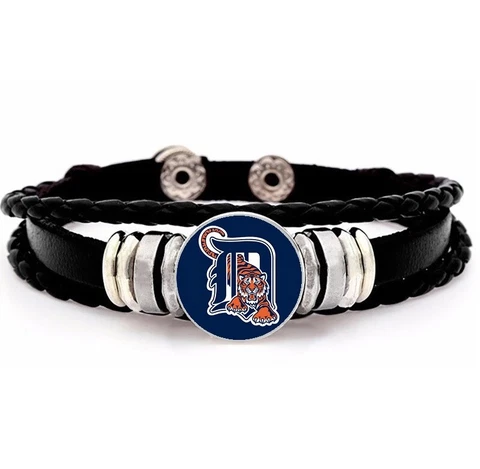 Special Detroit Tigers Mens Womens Black Leather Bracelet w Gift Pkg D14 Cover
