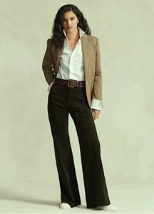 Polo Ralph Lauren Women Olive Pintucked Corduroy Flare Pant Size 8 NWT 298$ - Picture 1 of 6