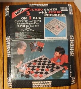 NEW Vintage Jumbo Checkers Board with Tic Tac Toe on Reverse 28x28 Woven Rug