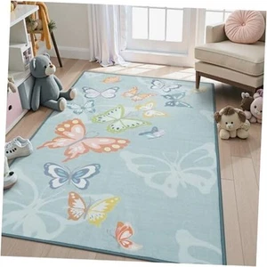  Small Area Rug Washable Kids Bedroom Rug, Soft Colorful Butterfly 3x5 Blue - Picture 1 of 7