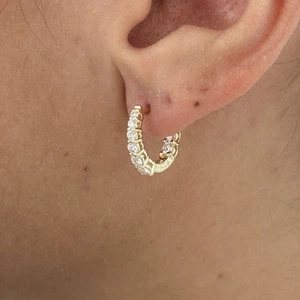 Diamond Hoop Earrings Round 0.95 Ct E-F VS1 Lab Created 14k Yellow Gold - Picture 1 of 7