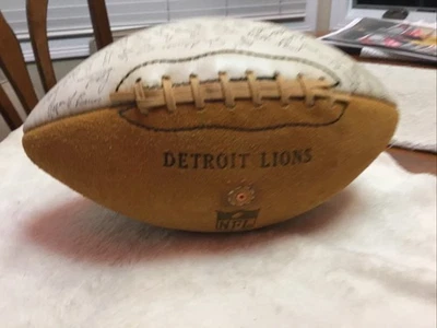 Detroit Lions Principios de los 60’s Equipo Autografiado Cuero Fútbol, Karras / 6 HOFers Foto 1 de 4