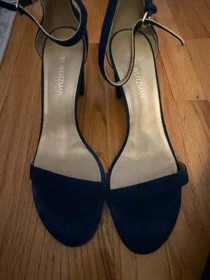 Sandalias Stuart Weitzman para mujer de cuero blanco tacón bloque correa al tobillo 12M YJ01 Foto 1 de 4