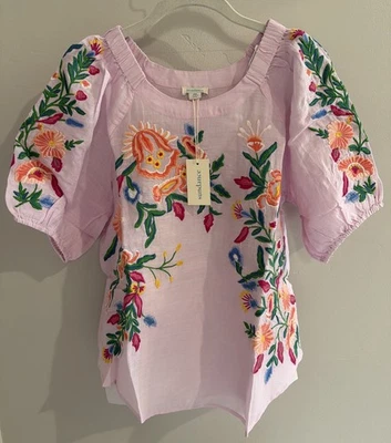 NWT Sundance Catalog Pink Floral  Embroidered  Bohemian Peasant Top Size PM - Image 1 of 4