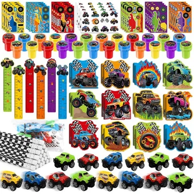 192Pcs Monster Truck Party Favors Truck Car Stampers Stickers Stationery Set ... Foto 1 de 4