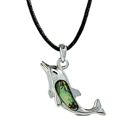 Marine Life Dolphin 鲍鱼壳吊坠黑绳链项链 -(AN0107)  — 第 1/4 张图片