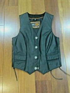 Women's Black First  Classics Leather Motorcycle Vest Buffalo Snap Braided Small - Picture 1 of 7