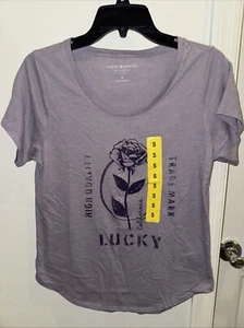 NWT Lucky Brand Women's Scoop Neck Graphic T-Shirt Minimal Grey Size S - Picture 1 of 6