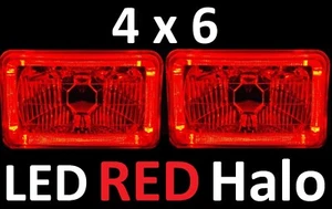 1pr 6x4 4x6 160x100 Semi Sealed JTX Lights Headlights LED Halo RED - Picture 1 of 6