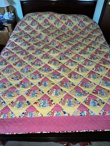 Antique 1920s Fan Cotton Quilt Hand Stitched Quilted Feedsack Fabrics 89x76” - Picture 1 of 15