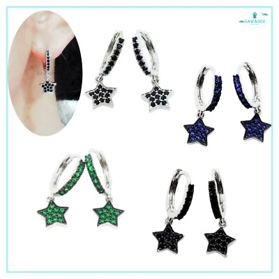 Orecchini da donna a cerchio con stella pendente in cerchietto con zirconi  - Immagine 1 di 4