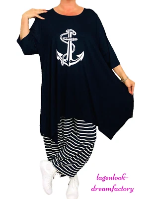 My Obsession Lagenlook A-Linie Long-Tunika ANKER 42 44 46 48 50 52 54 56 58