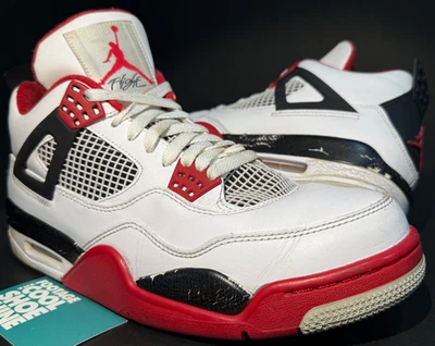 NIKE AIR JORDAN IV 4 RETRO BLANCO FUEGO ROJO CEMENTO GRIS NEGRO CRIADO 308497-110 9.5 Foto 1 de 4