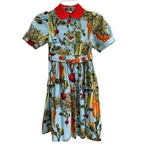 Dolce & Gabbana Niñas 9/10 Mini Me Azul Vegetal Pasarela Vestido Encaje Cuello Coches - Imagen 1 de 8