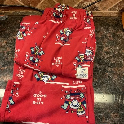 LIFE IS GOOD Pantalones Para Hombres L Jake Perro Papá Noel Pijama Navidad Salón Vellón Rojo Foto 1 de 4