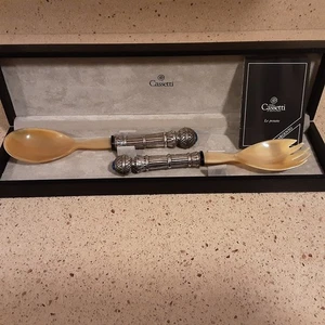 Juego de utensilios para servir con mango y cuerno de plata de ley de Cassetti con estuche de almacenamiento - Imagen 1 de 10