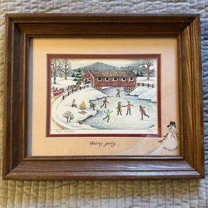 Zeichnen & Malen Gayle Sauers Winter Schlittschuh Party. Überdachte Scheune signiert 3/16 - Bild 1 von 20