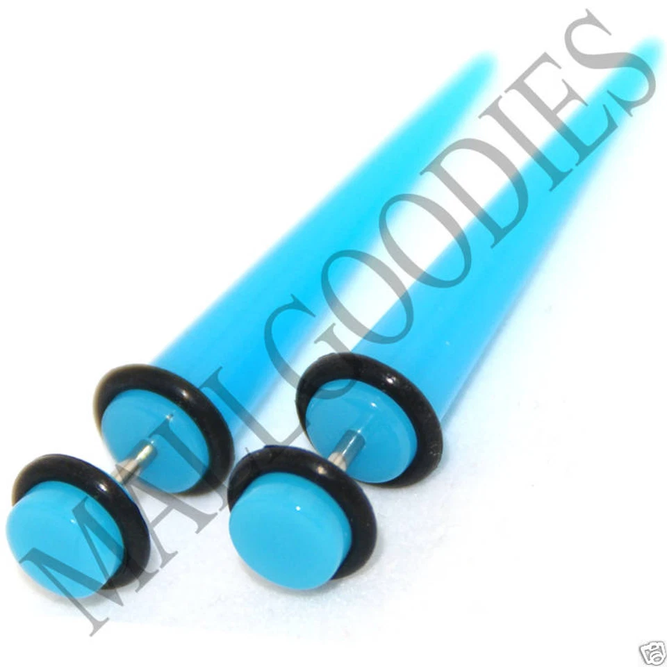 0369 Fake Cheaters Faux illusion Ear Stretchers Tapers Plugs 2G Turquoise Blue - Image 1 of 1